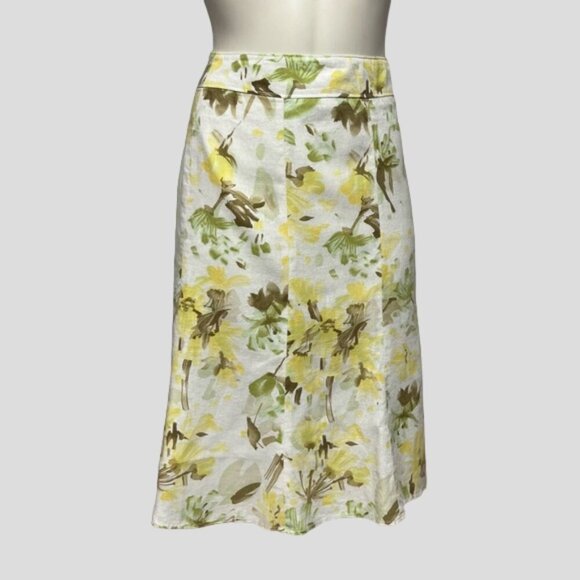 Laura Burke Avenue Linen/Rayon Spring Summer Floral A Line Skirt - Picture 1 of 10